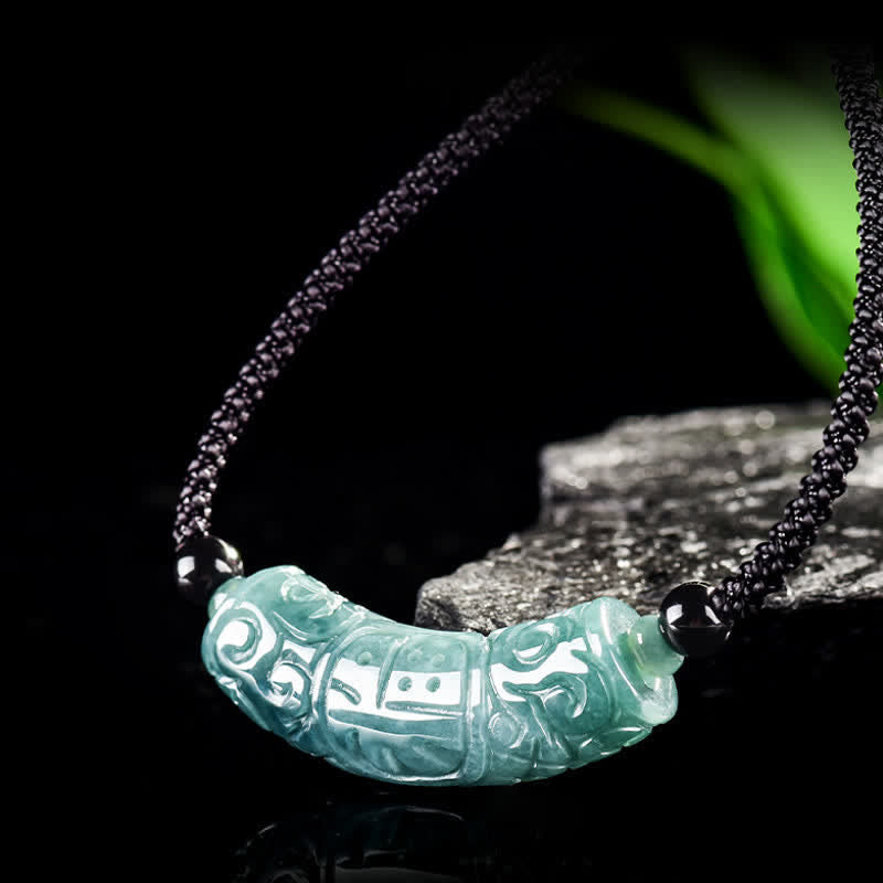 Buddha Stones Collier Jade Fu gravé du personnage Fu, barre incurvée porte-bonheur et bénédiction - image 1