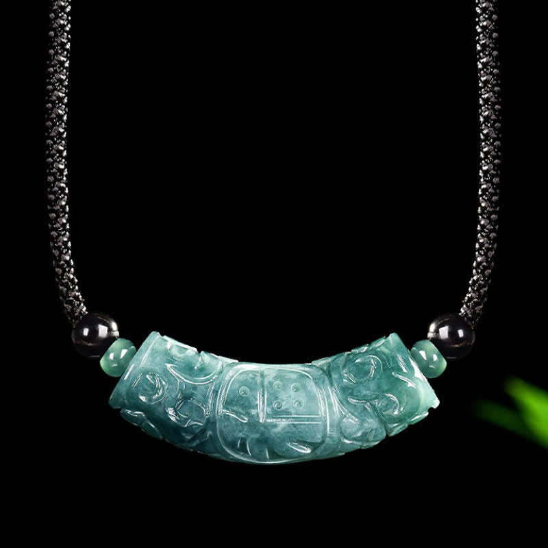 Buddha Stones Collier Jade Fu gravé du personnage Fu, barre incurvée porte-bonheur et bénédiction - Personnage Fu (Chance ♥ Bénédiction) - Environ 13,5 × 44,5 mm - image 0