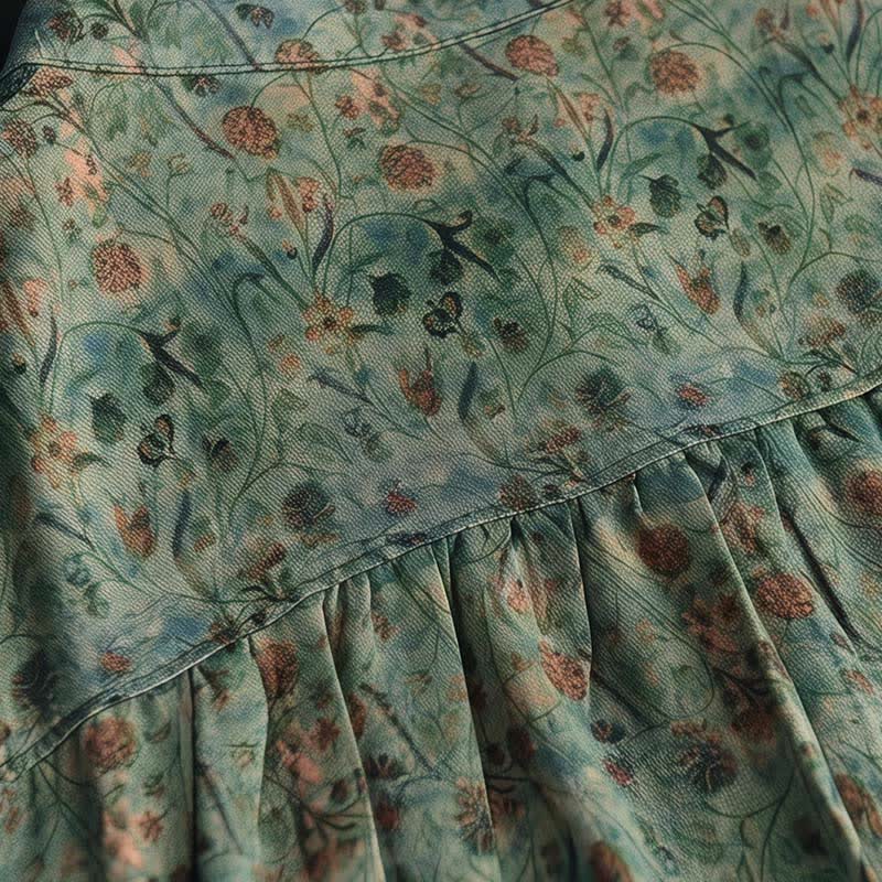Buddha Stones Robe longue à manches longues boutonnée, rayée et fleurie, style bohème rétro printemps-automne, avec poches - image 10