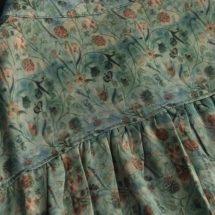 Buddha Stones Robe longue à manches longues boutonnée, rayée et fleurie, style bohème rétro printemps-automne, avec poches - image 10