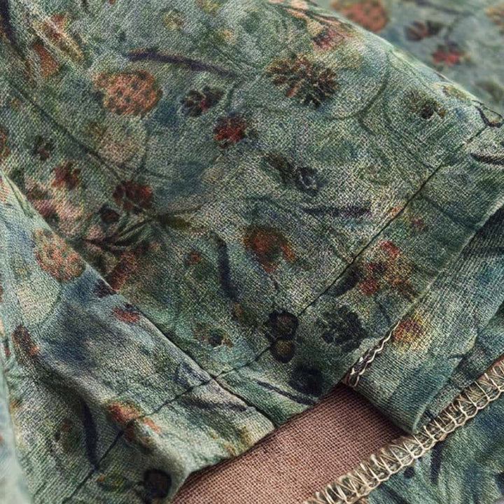 Buddha Stones Robe longue à manches longues boutonnée, rayée et fleurie, style bohème rétro printemps-automne, avec poches - image 16