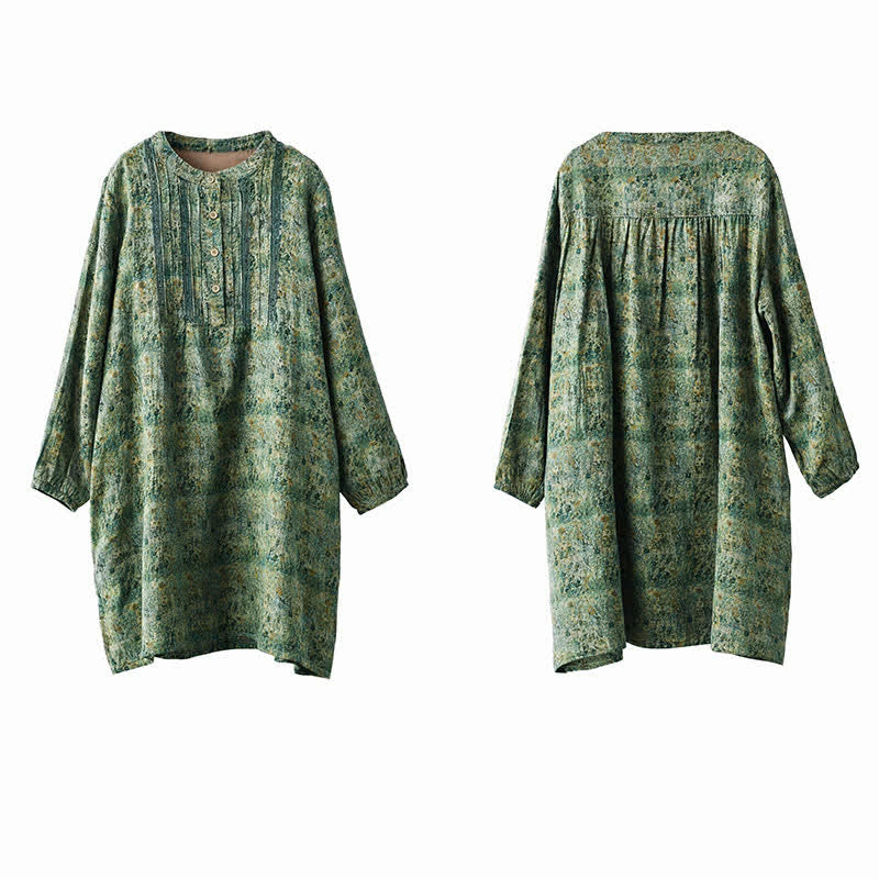Buddha Stones Robe longue à manches longues boutonnée, rayée et fleurie, style bohème rétro printemps-automne, avec poches - image 8
