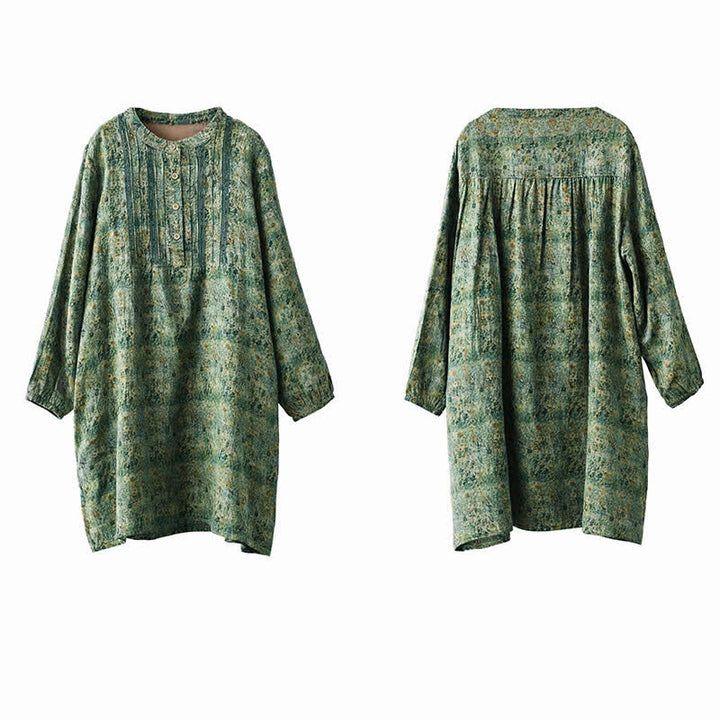 Buddha Stones Robe longue à manches longues boutonnée, rayée et fleurie, style bohème rétro printemps-automne, avec poches - image 8