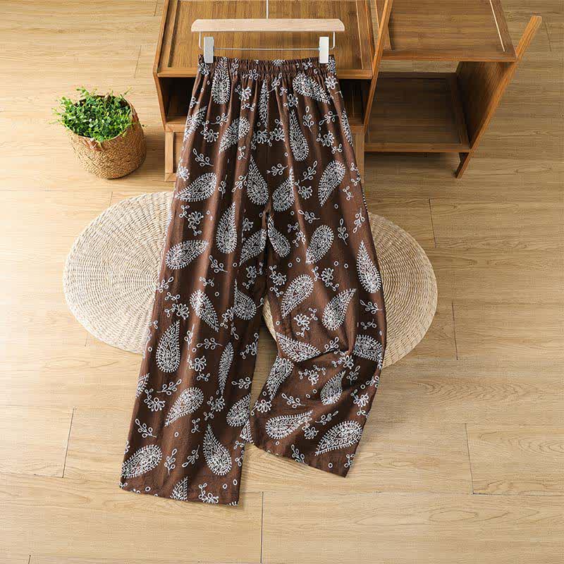 Buddha Stones Pantalon bohème décontracté printemps-été à cordon de serrage et motif cachemire, coupe 7/8, jambes droites, avec poches - image 1