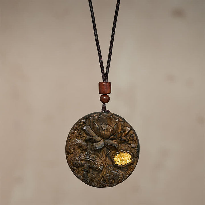 Buddha Stones Collier d'illumination en bois de sappan sculpté en forme de lotus - image 2
