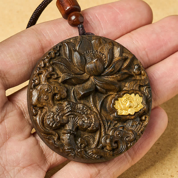 Buddha Stones Collier d'illumination en bois de sappan sculpté en forme de lotus - image 4