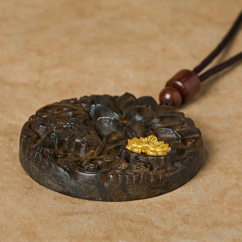 Buddha Stones Collier d'illumination en bois de sappan sculpté en forme de lotus - image 3