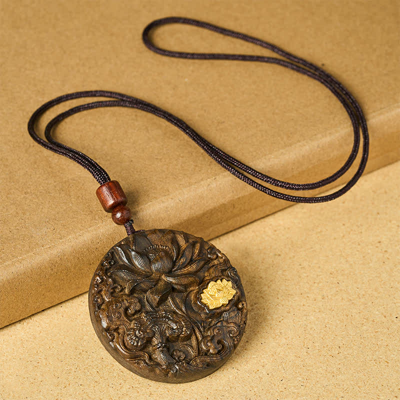 Buddha Stones Collier d'illumination en bois de sappan sculpté en forme de lotus - image 1