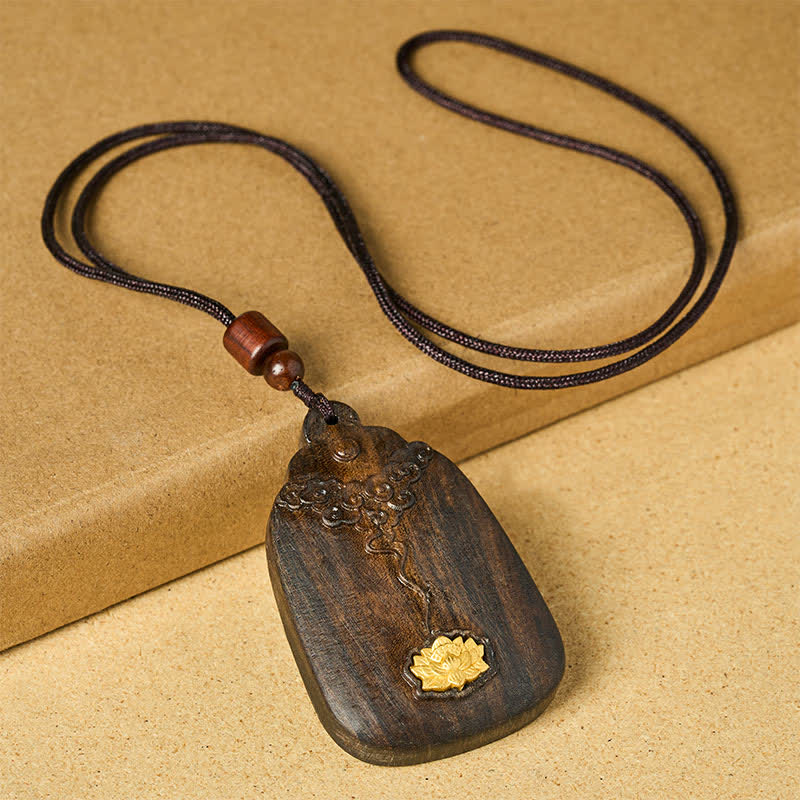 Buddha Stones Collier pendentif en bois de sappan, nuages ​​de bon augure, lotus sculpté, symbole de nouveaux départs - image 1