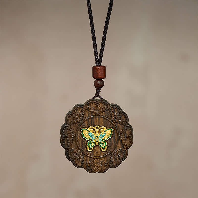 Buddha Stones Collier pendentif papillon en bois de sappan sculpté, transformation - image 2