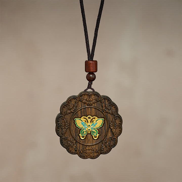 Buddha Stones Collier pendentif papillon en bois de sappan sculpté, transformation - image 2