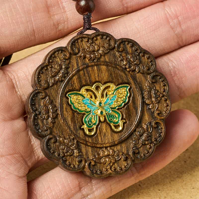 Buddha Stones Collier pendentif papillon en bois de sappan sculpté, transformation - image 4