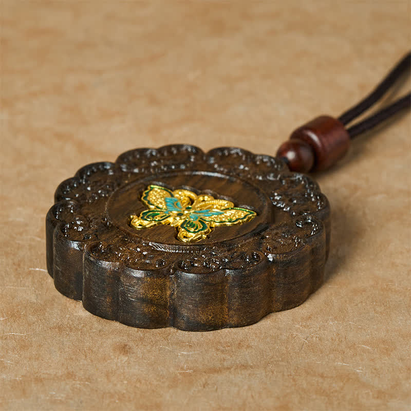 Buddha Stones Collier pendentif papillon en bois de sappan sculpté, transformation - image 3
