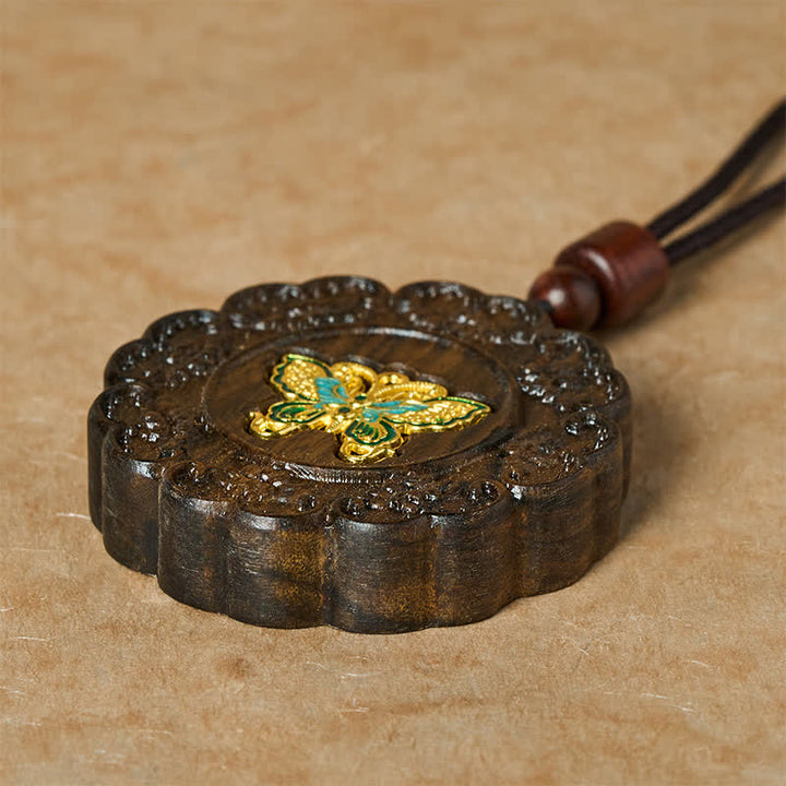 Buddha Stones Collier pendentif papillon en bois de sappan sculpté, transformation - image 3