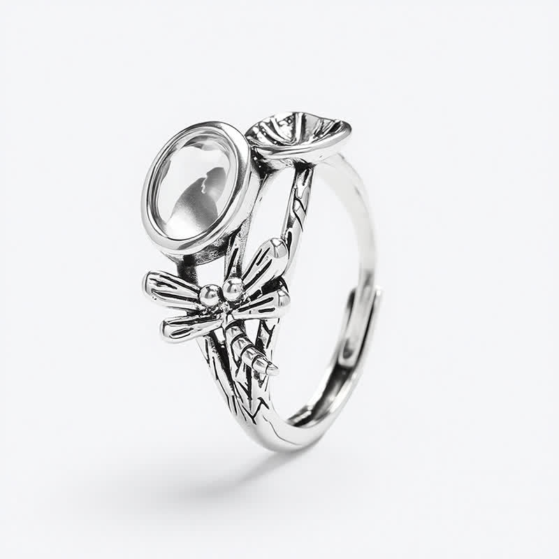 Buddha Stones Bague ouverte de pureté en cuivre, feuille de lotus et libellule - image 3