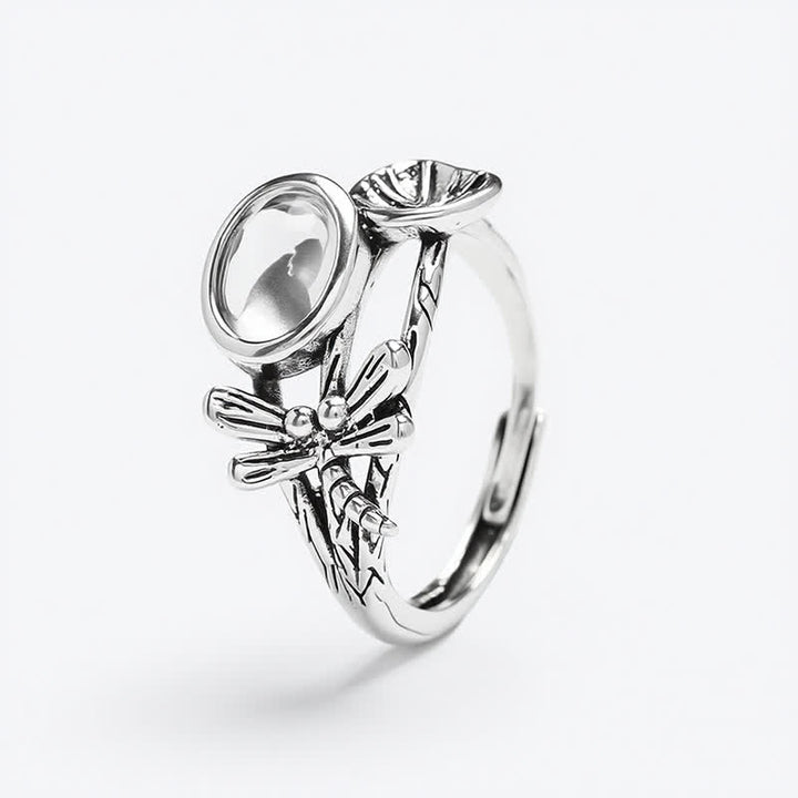 Buddha Stones Bague ouverte de pureté en cuivre, feuille de lotus et libellule - image 3