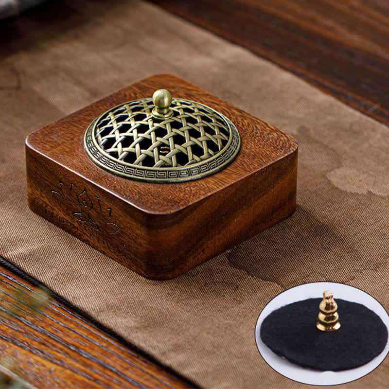 Buddha Stones Brûleurs d'encens carrés en bois de pêcher, dragon et phénix, pour la protection - Motif tissé vert - image 17