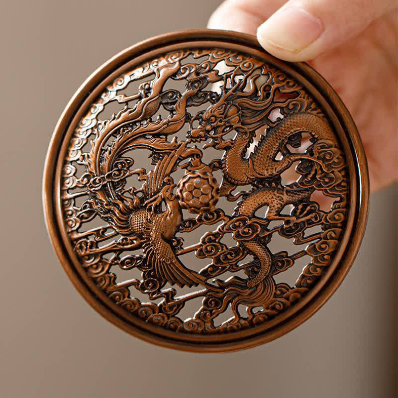 Buddha Stones Brûleurs d'encens carrés en bois de pêcher, dragon et phénix, pour la protection - image 12