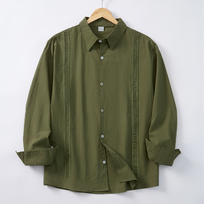 Buddha Stones Chemises à manches longues pour hommes, style minimaliste classique, boutonnées, unies, printemps-automne - Vert olive foncé - US/UK/AU42, EU52 (3XL) - image 0