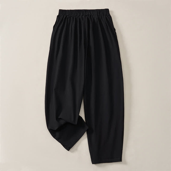 Buddha Stones Pantalon basique décontracté printemps-été, coupe 7/8, jambes droites, poches - Noir - US14, UK/AU18, EU46 (2XL) - image 10