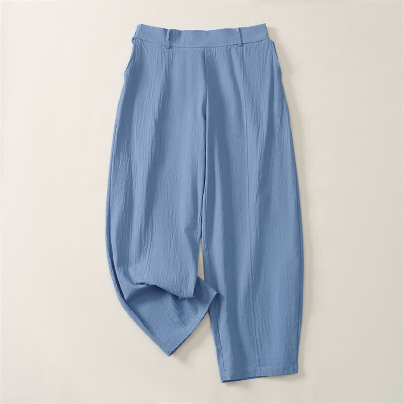 Buddha Stones Pantalon basique décontracté printemps-été, coupe 7/8, jambes droites, poches - Bleu acier clair - US14, UK/AU18, EU46 (2XL) - image 18