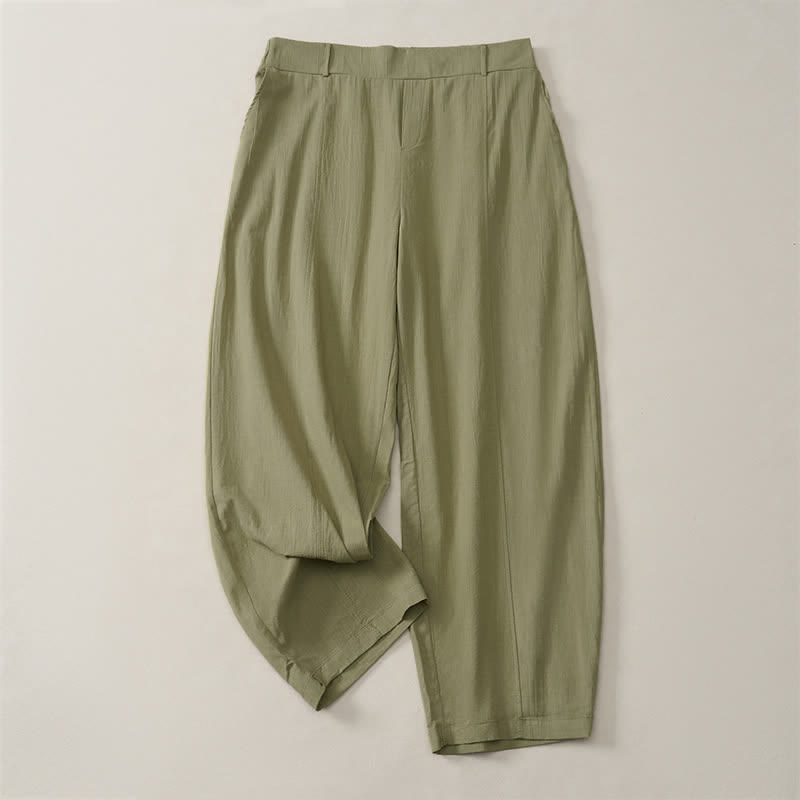 Buddha Stones Pantalon basique décontracté printemps-été, coupe 7/8, jambes droites, poches - Vert foncé - US14, UK/AU18, EU46 (2XL) - image 25