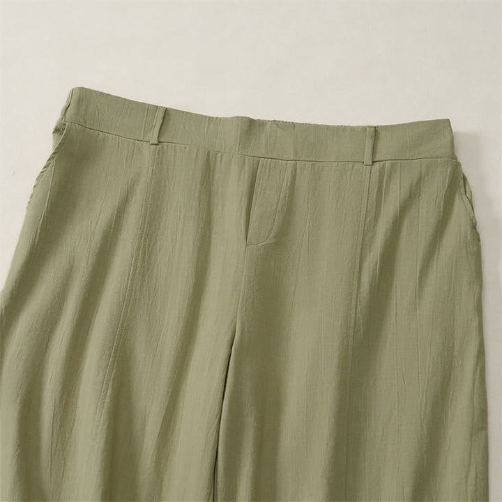 Buddha Stones Pantalon basique décontracté printemps-été, coupe 7/8, jambes droites, poches - image 27