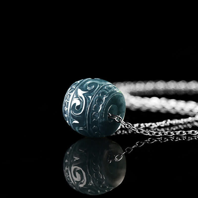 Buddha Stones Collier avec pendentif tonneau Harmony gravé en jade et chaîne en acier titane - image 3