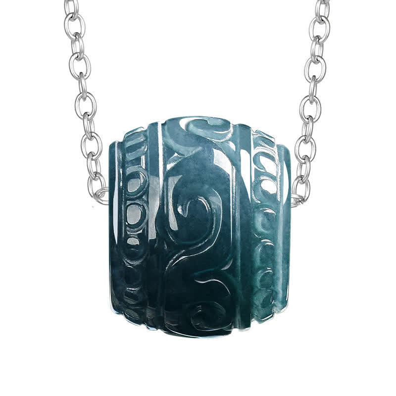 Buddha Stones Collier avec pendentif tonneau Harmony gravé en jade et chaîne en acier titane - image 7