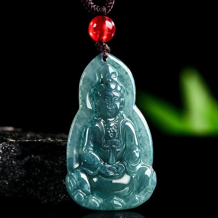 Buddha Stones Collier pendentif en jade sculpté représentant Avalokiteshvara, symbole de chance et de compassion - image 3