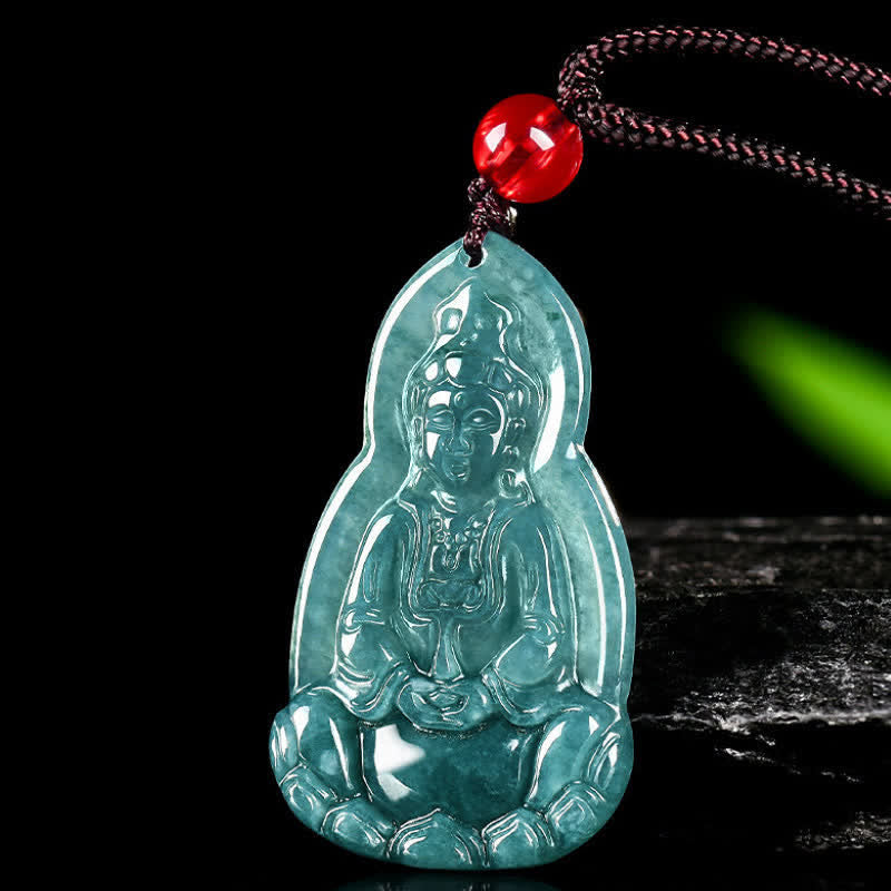 Buddha Stones Collier pendentif en jade sculpté représentant Avalokiteshvara, symbole de chance et de compassion - image 4
