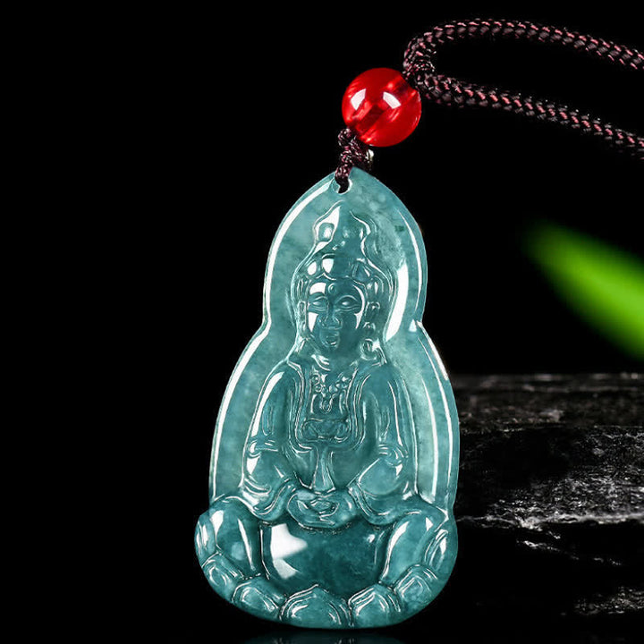 Buddha Stones Collier pendentif en jade sculpté représentant Avalokiteshvara, symbole de chance et de compassion - image 4