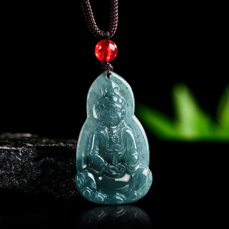 Buddha Stones Collier pendentif en jade sculpté représentant Avalokiteshvara, symbole de chance et de compassion - image 1