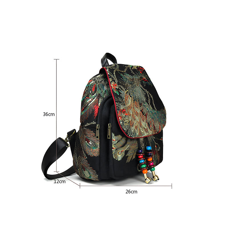 Sac à dos à pompons en toile avec broderies de paon et Buddha Stones - image 16
