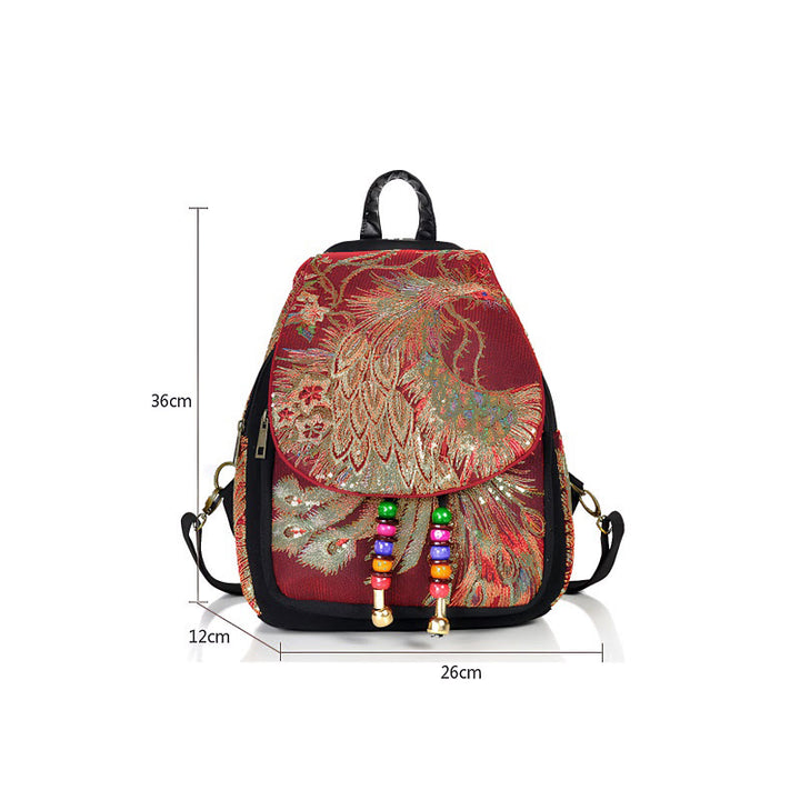 Sac à dos à pompons en toile avec broderies de paon et Buddha Stones - image 19