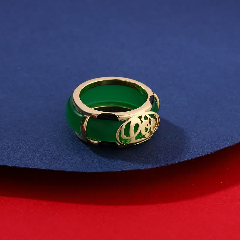 Buddha Stones Bague vintage en jade vert à motif Fu - image 3