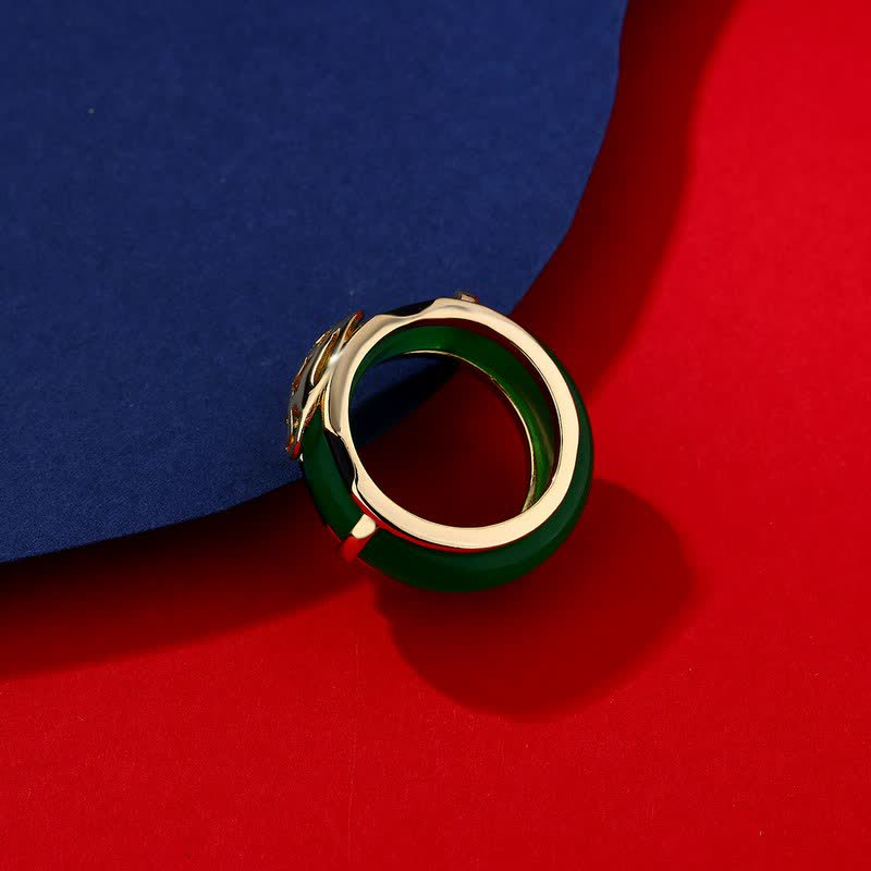Buddha Stones Bague vintage en jade vert à motif Fu - image 2