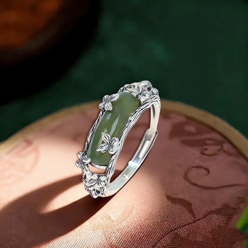 Buddha Stones Bague papillon de jade d'inspiration chinoise, symbole de protection et d'amour - Papillon (Diamètre intérieur : env. 18 mm) - image 0