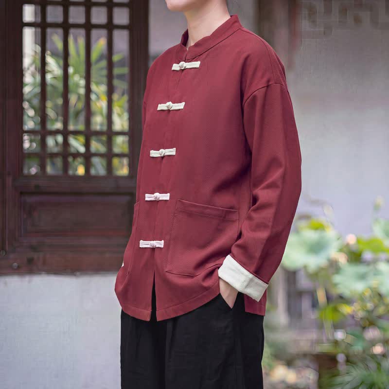 Buddha Stones Vestes d'automne-hiver style Tang vintage à col mandarin et boutons brandebourg unis pour femmes avec poches - image 1