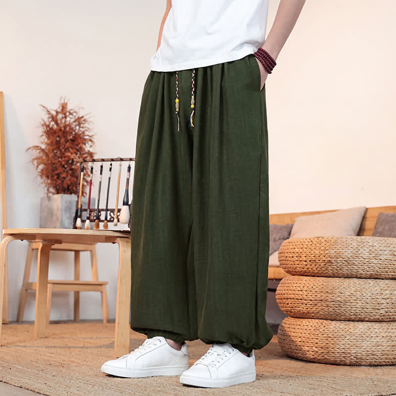 Buddha Stones Pantalon court uni décontracté printemps-été à cordon de serrage, coupe droite, avec poches - image 21