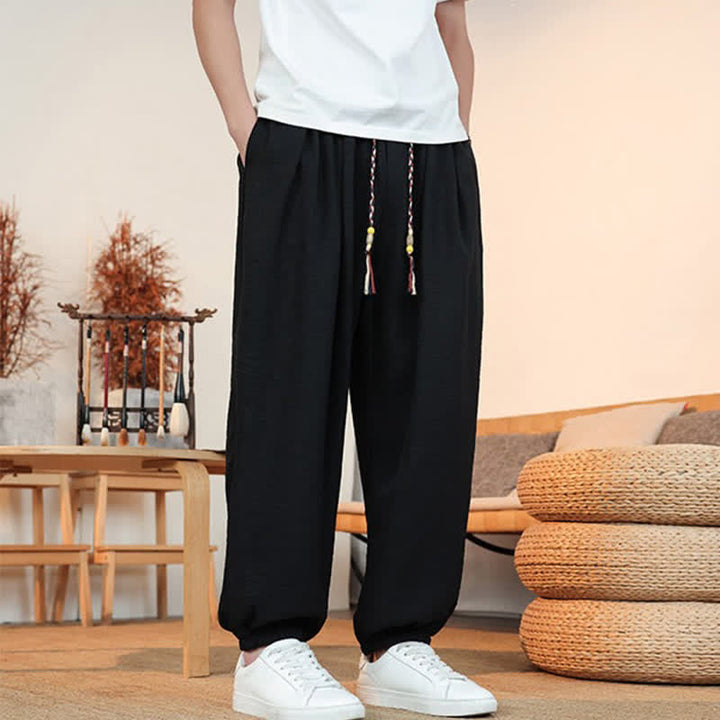 Buddha Stones Pantalon court uni décontracté printemps-été à cordon de serrage, coupe droite, avec poches - image 14