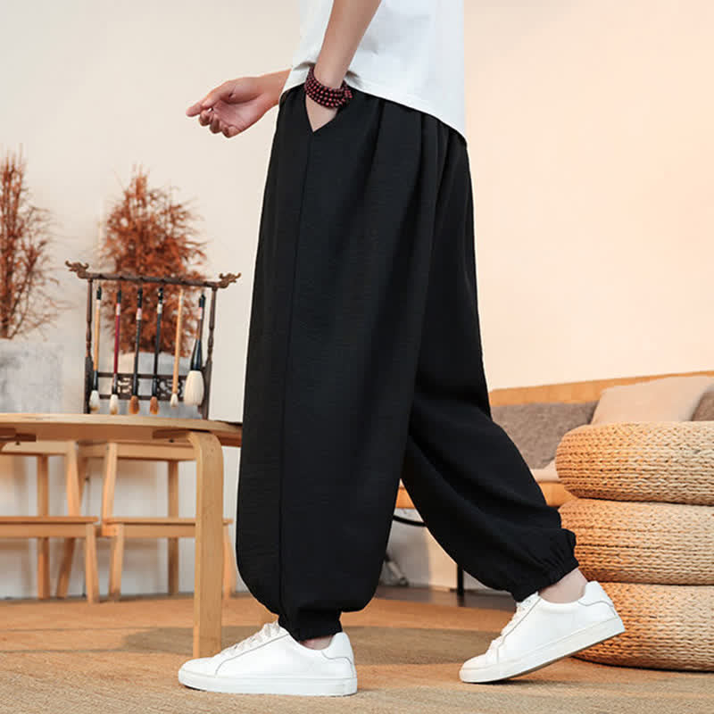 Buddha Stones Pantalon court uni décontracté printemps-été à cordon de serrage, coupe droite, avec poches - image 12