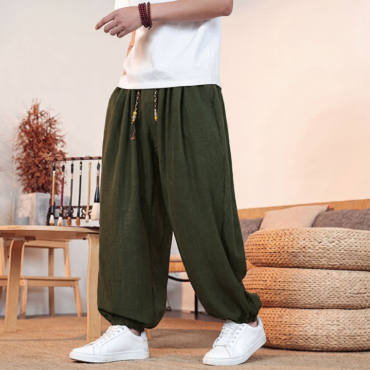 Buddha Stones Pantalon court uni décontracté printemps-été à cordon de serrage, coupe droite, avec poches - Vert olive foncé - US/UK/AU46, EU56 (5XL) - image 18