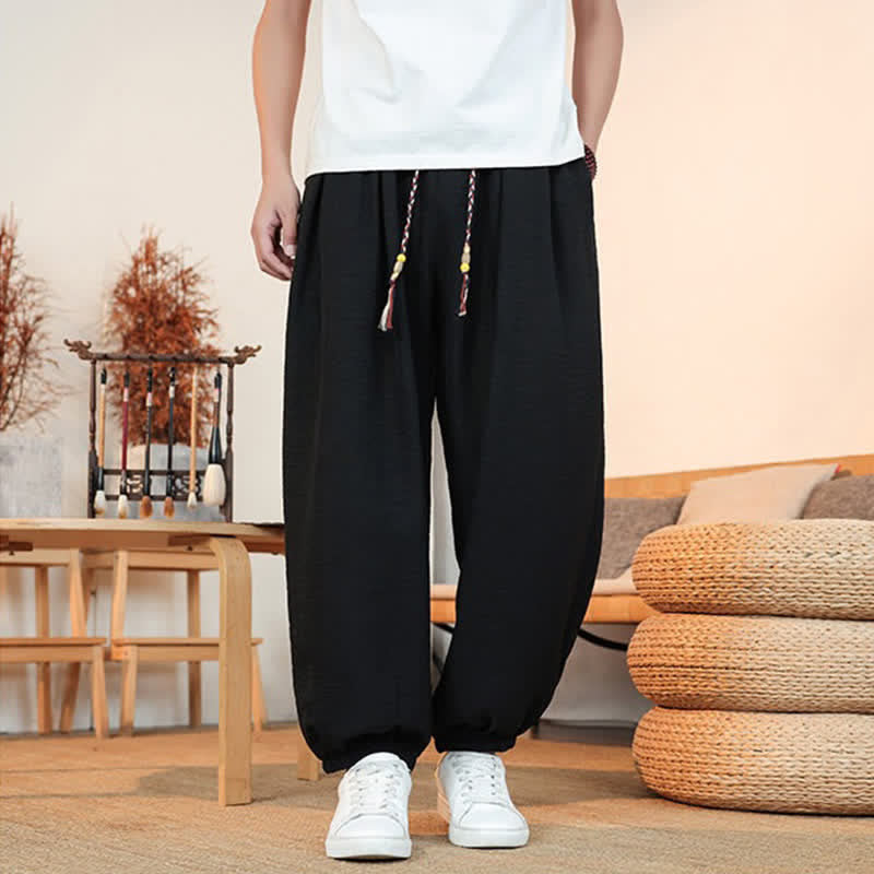 Buddha Stones Pantalon court uni décontracté printemps-été à cordon de serrage, coupe droite, avec poches - image 10