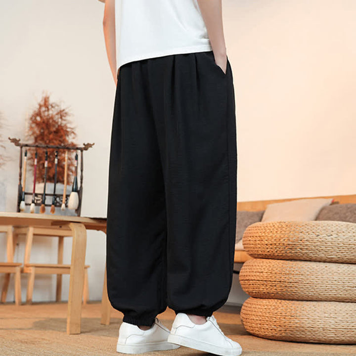 Buddha Stones Pantalon court uni décontracté printemps-été à cordon de serrage, coupe droite, avec poches - image 11