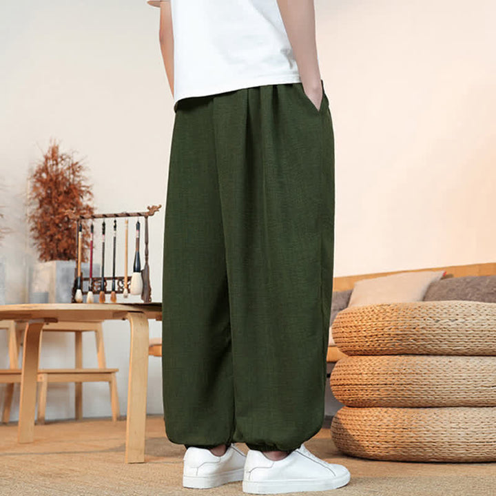 Buddha Stones Pantalon court uni décontracté printemps-été à cordon de serrage, coupe droite, avec poches - image 20