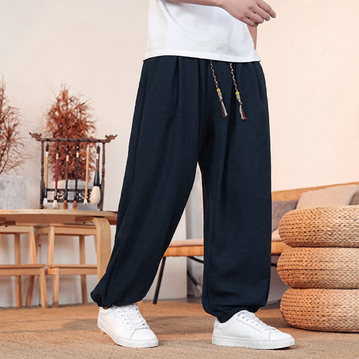 Buddha Stones Pantalon court uni décontracté printemps-été à cordon de serrage, coupe droite, avec poches - image 32