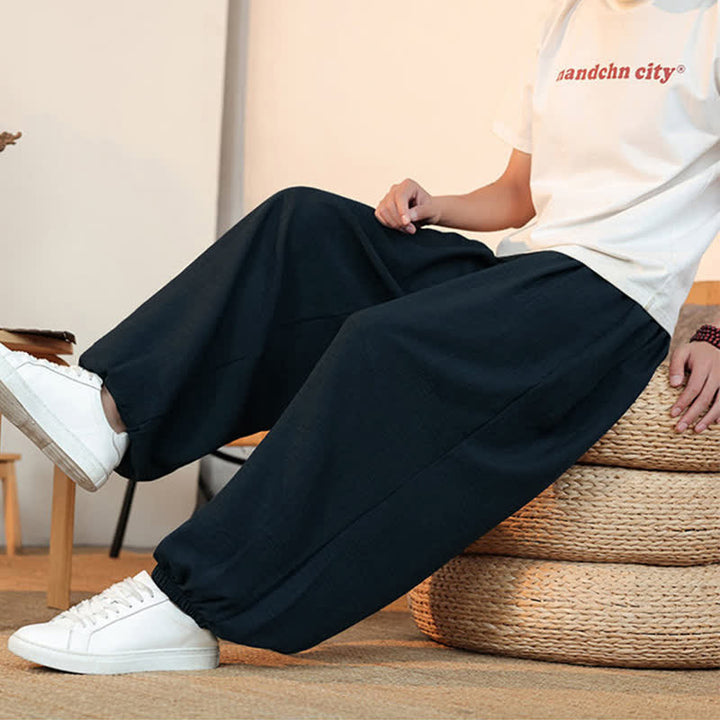 Buddha Stones Pantalon court uni décontracté printemps-été à cordon de serrage, coupe droite, avec poches - image 35