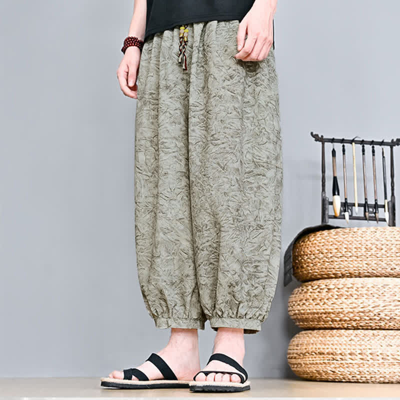 Buddha Stones Pantalon Capri bohème décontracté printemps-été à cordon de serrage et imprimé abstrait, style sarouel, avec poches - image 1
