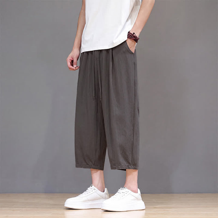 Buddha Stones Pantalon Capri uni décontracté printemps-été à cordon de serrage, style sarouel, avec poches - image 6